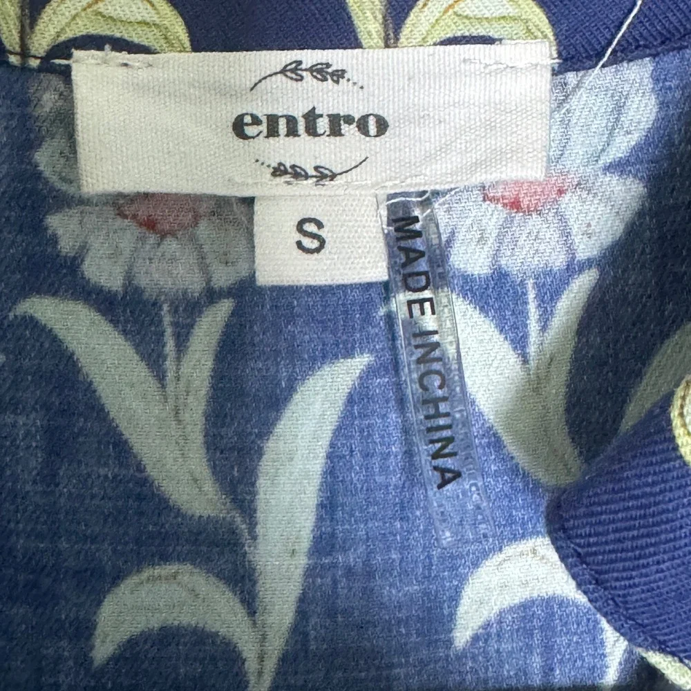 Entro Floral Mini Dress Women‎ Size S Navy Blue Sleeveless Cotton Ruffle Hem